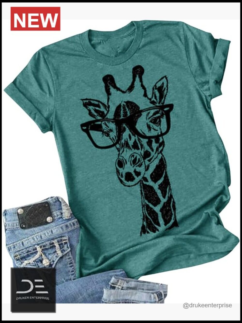 Women's Giraffe Graphic Short Sleeve Crewneck Tee Casual Tops